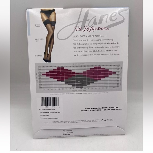 Hanes Silk Reflections‎ Lace Top Thigh High Sheer Toe Jet Black Sz EF New In Pkg - Picture 2 of 2